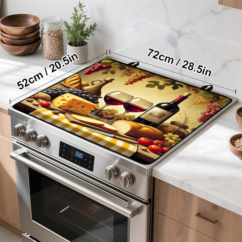 BVBOX Wine and Food Stove Top Cover Retro Flower Gas Stove Top Cover for Home Decoration Kitchen Pad Non-Stick Washable Cooktop Covers Countertop Protector Keep Stove Clean 28"x20" - Image 4